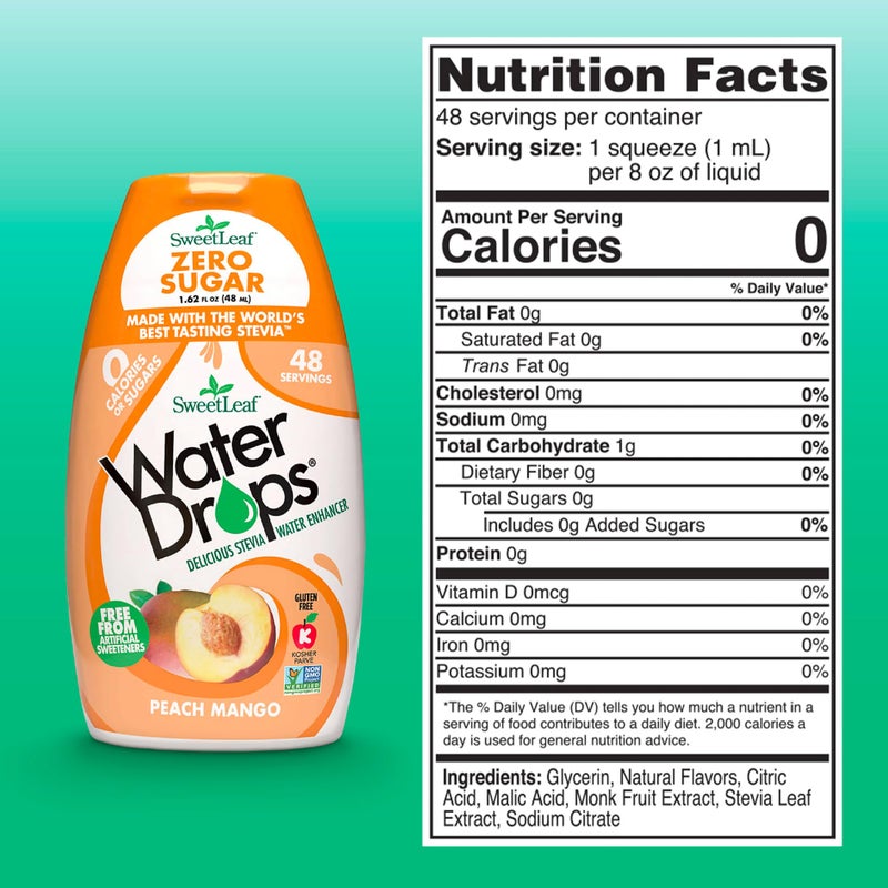 SweetLeaf Water Drops - Peach Mango Water Enhancer, Sugar Free Sweet Leaf Stevia Water Flavoring Drops, 1.62 Oz Ea (Pack of 3) - Image 2