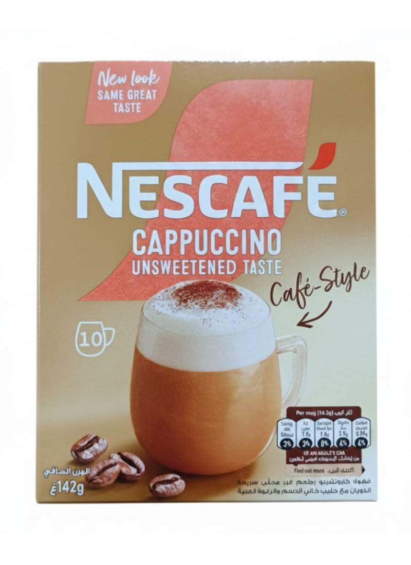 Nescafe Cappuccino Unsweetened Taste Coffee Mix 14.2grams Pack of 10 - Image 1