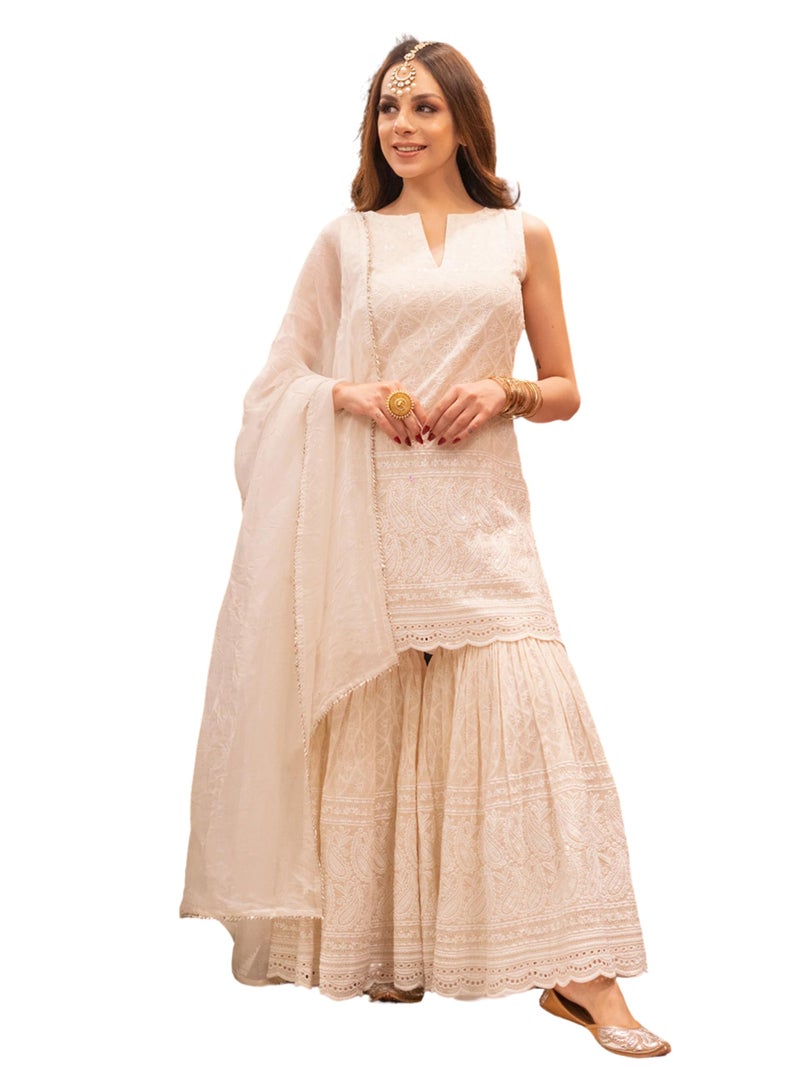 Royal Export Women's Paisley Embroidered Cotton Kurta Set | sharara set for women |Anarkali Chikankari Gown with Dupatta | Dresses for Girls-XL - Image 1