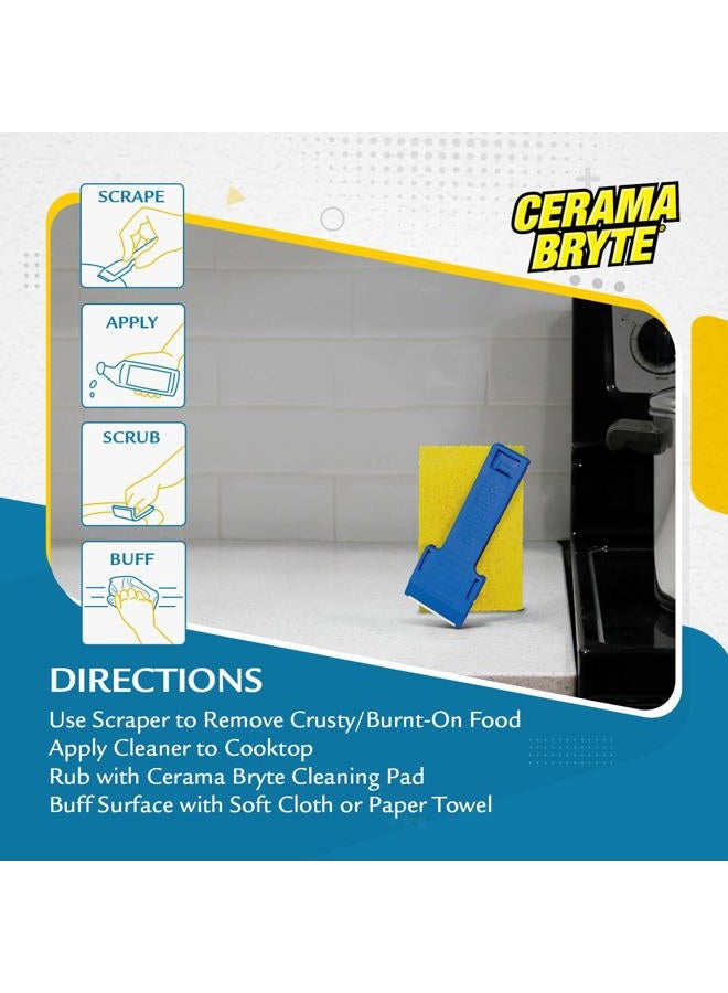 Cerama Bryte 1 × مكشطة و 1 × مجموعة وسادة منظف سطح الطهي والموقد للزجاج - الأسطح الخزفية، مجموعة مكونة من قطعتين - Image 4