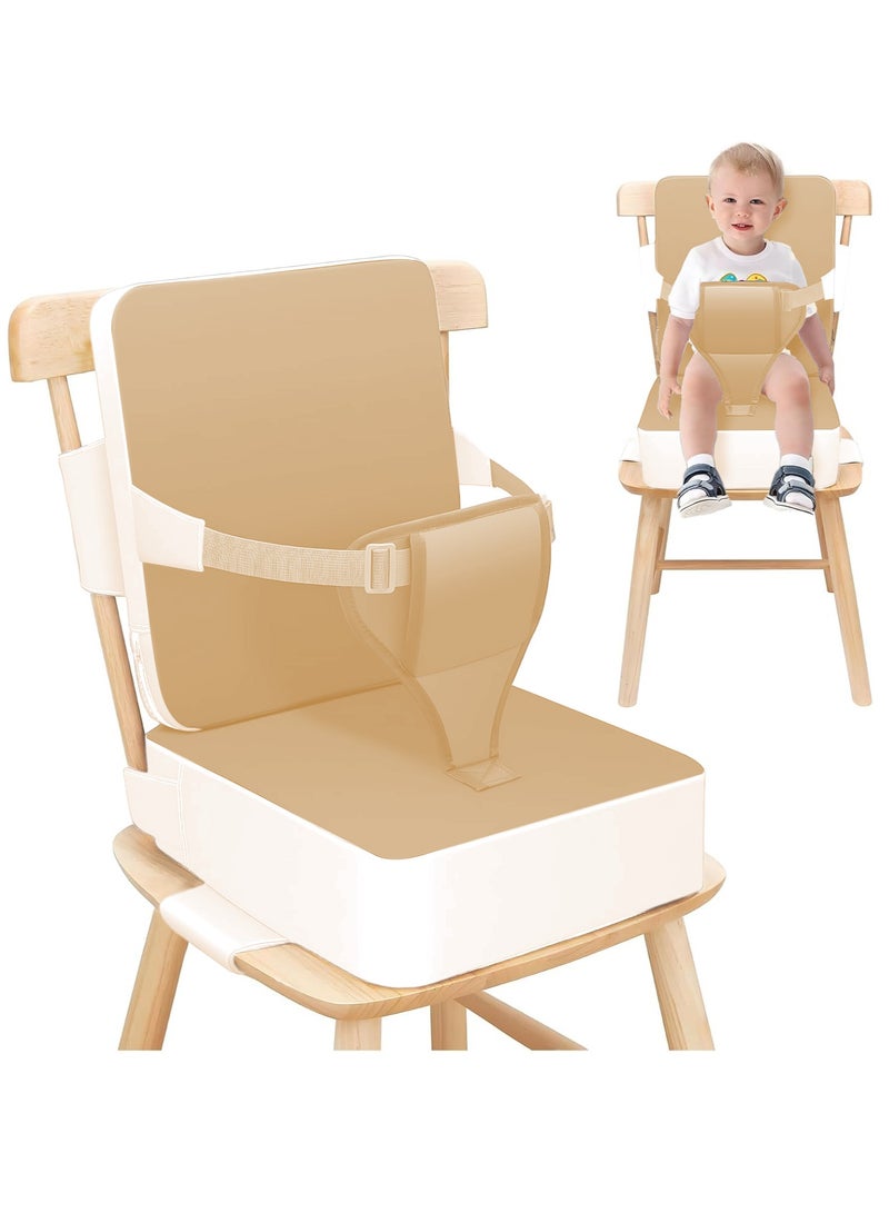 XiuWoo Foldable Toddler Booster Seat, 10cm Pu Non-Slip Baby Booster Seat, Portable Travel High Chair Boosterst, Universal Toddler Seat Cushion for Dining Table with Backrest and Adjustable Straps - Image 1