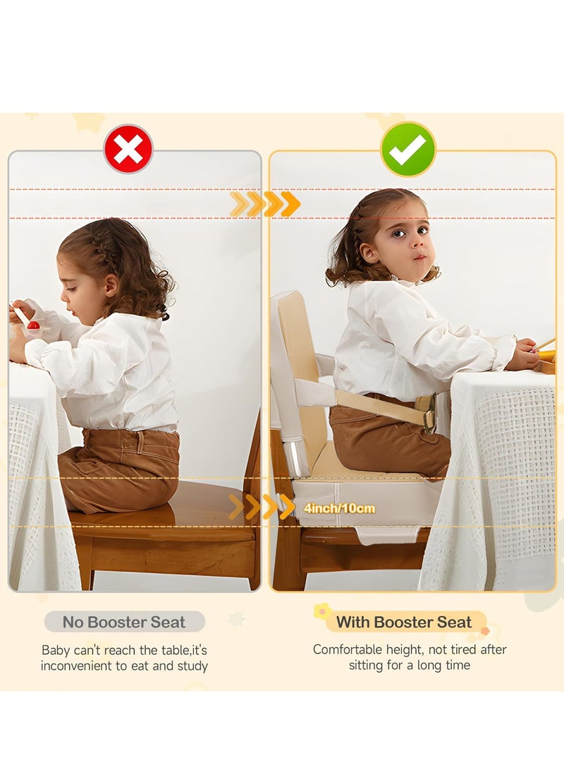 XiuWoo Foldable Toddler Booster Seat, 10cm Pu Non-Slip Baby Booster Seat, Portable Travel High Chair Boosterst, Universal Toddler Seat Cushion for Dining Table with Backrest and Adjustable Straps - Image 3
