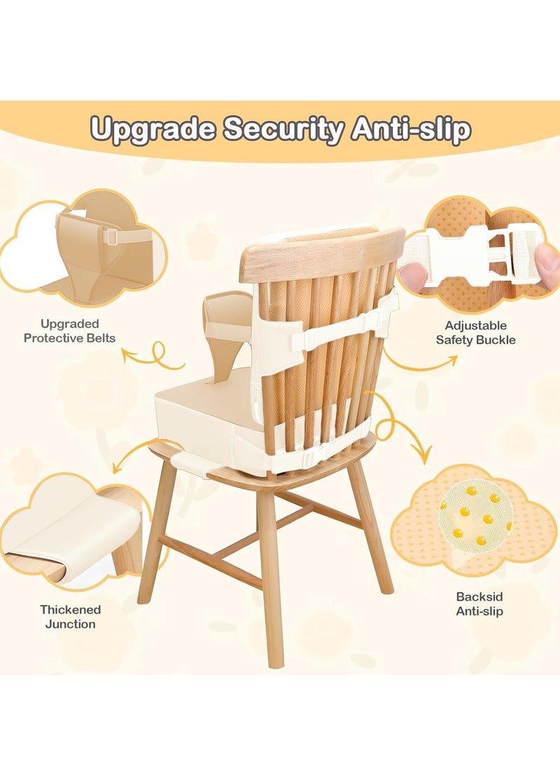 XiuWoo Foldable Toddler Booster Seat, 10cm Pu Non-Slip Baby Booster Seat, Portable Travel High Chair Boosterst, Universal Toddler Seat Cushion for Dining Table with Backrest and Adjustable Straps - Image 4
