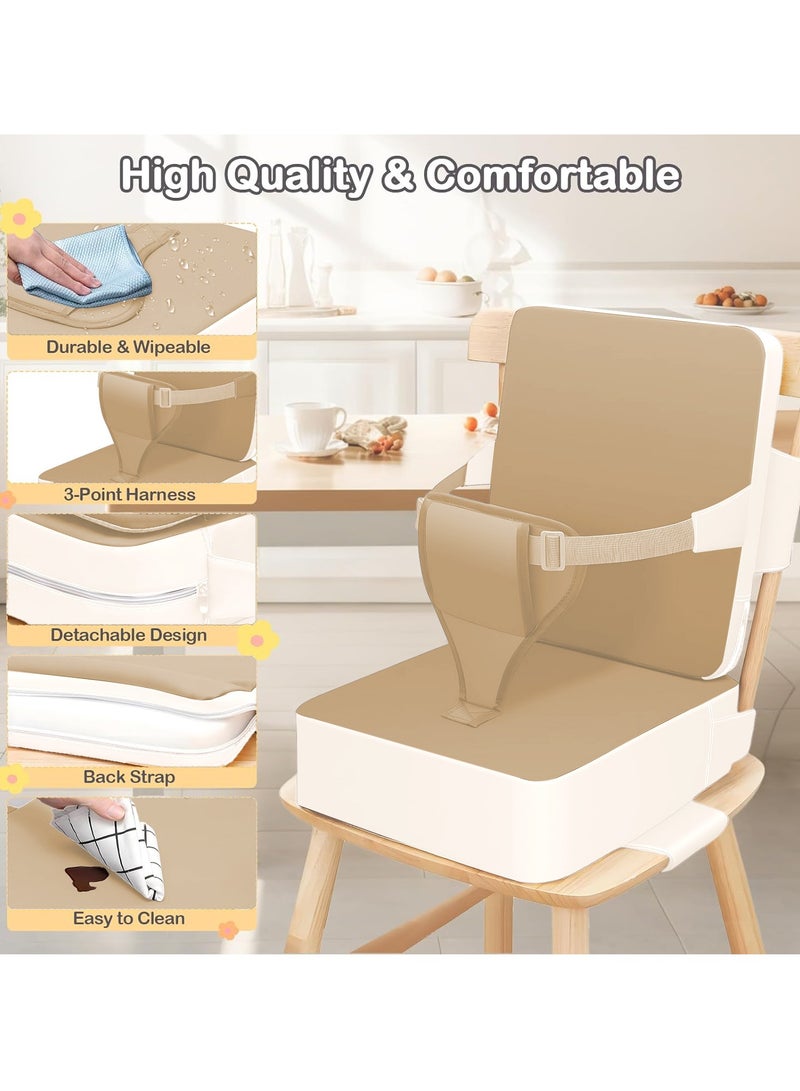 XiuWoo Foldable Toddler Booster Seat, 10cm Pu Non-Slip Baby Booster Seat, Portable Travel High Chair Boosterst, Universal Toddler Seat Cushion for Dining Table with Backrest and Adjustable Straps - Image 5