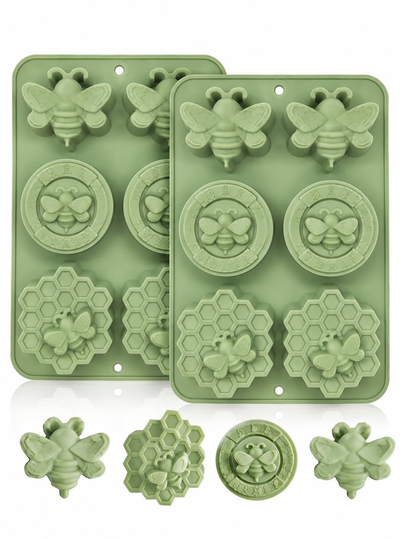 1 PC 6-Cavity Honeybee & Honeycomb Silicone Soap Mold | 3D Honey Bee, Round Medallion & Hexagon Honeycomb Baking Tray | Flexible Non-Stick Silicone Mold for Homemade Soap, Chocolates, Cakes,& Crafts
