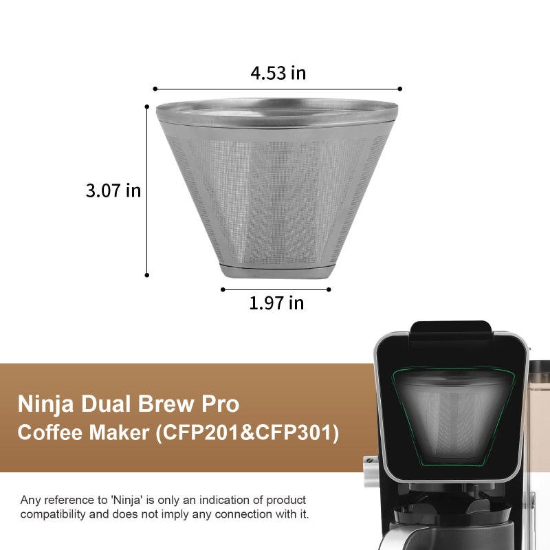 brikinte Reusable Coffee Filter Coffee Maker Filters, 304 Stainless Steel Replacement Permanent Basket Filter for Ninja Coffee Bar Brewer Ninja CFP301 DualBrew Ninja Coffee Makers - Image 3