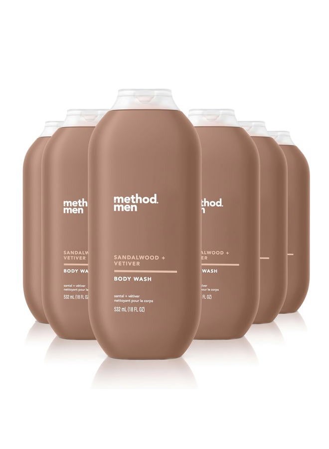 Method Men Body Wash, Sandalwood + Vetiver, 18 Ounces, Pack Of 6, Sandalwood + Vetiver, 6 count - Image 1