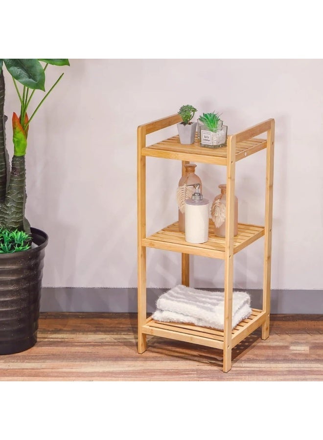 zoba A 3-tier wooden shelving unit for the living room with a simple and elegant modern design for home decor; easy to assemble. - Image 2