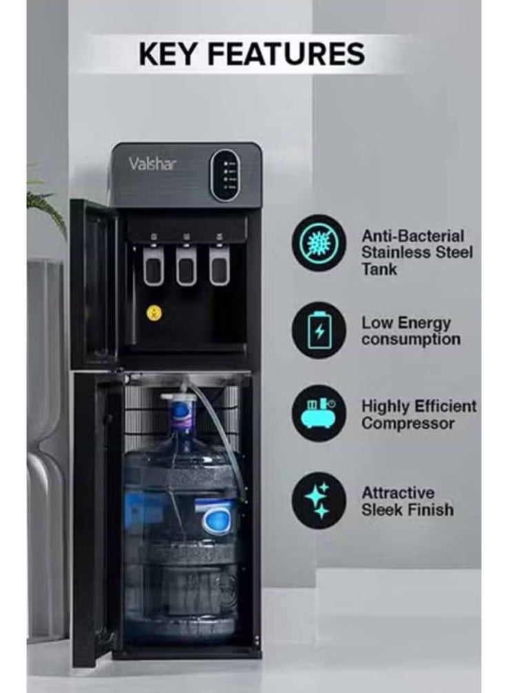 Valshar Bottom Loading Water Dispenser| Normal, Hot and Cold Function, Compressor Cooling, And 3 Taps| Cold Temperature: 4-12 Degrees Celsius; Hot Temperature: 85-95 Degrees Celsius| Perfect For Home And Office| Metallic - Image 3