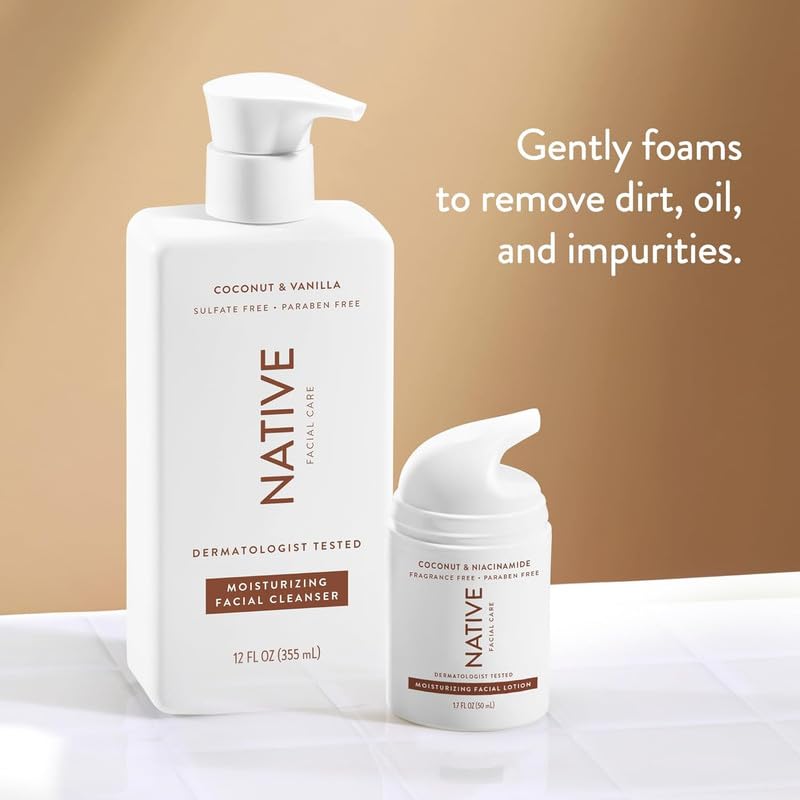 Native Moisturizing Face Wash, Spa Day Every Day Facial Cleanser (2 Pack) | Daily Face Cleaner for Radiant and Bright Skin, Coconut & Vanilla, 12 fl oz - Image 3
