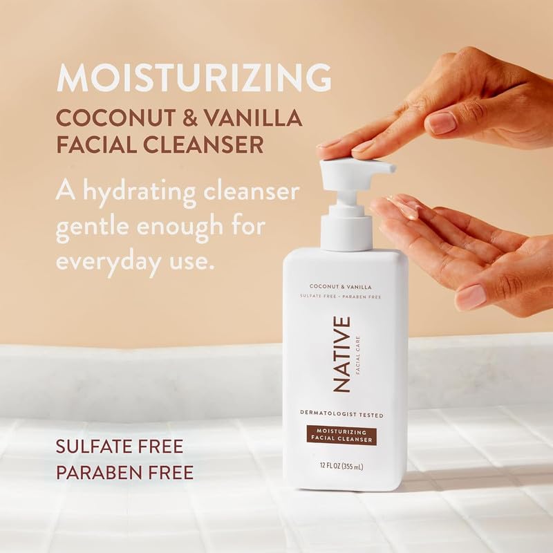 Native Moisturizing Face Wash, Spa Day Every Day Facial Cleanser (2 Pack) | Daily Face Cleaner for Radiant and Bright Skin, Coconut & Vanilla, 12 fl oz - Image 2