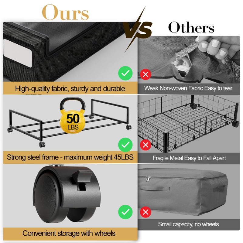 Yecaye Under Bed Storage with Wheels, 2 Pack Under the Bed Storage Containers with Lids & Label, XXL 60L Rolling Underbed Storage Drawers for Clothes, Blankets, Shoes, Black - Image 3