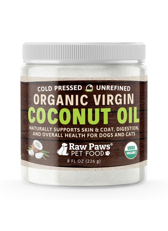 Raw Paws - Organic Virgin Coconut Oil For Dogs & Cats, 8Oz  Supports Immune System, Digestion, Oral Health, Thyroid  All Natural Allergy Relief For Dogs  Hairball Relief - Image 1