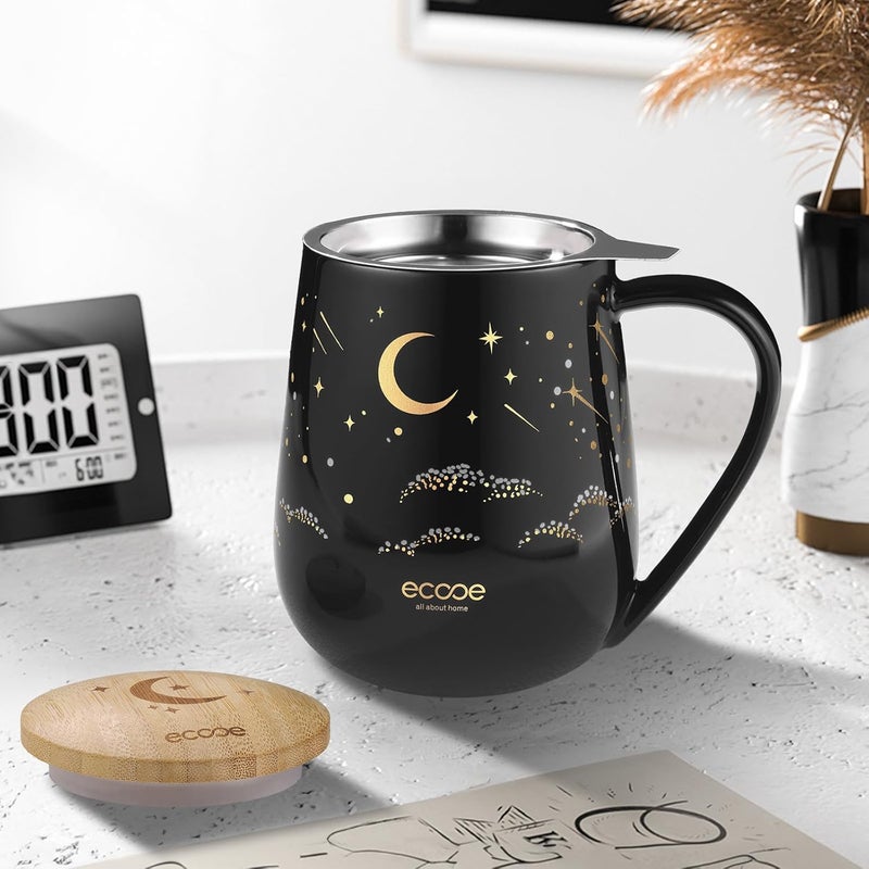 ecooe Tea Infuser Mug 20.3oz Ceramic Tea Cup with Removable Stainless Steel Infuser and Lid, 600ml Tea Mug for Loose Leaf Tea Coffee Milk, Gifts for Women Parents Friends Office Home (Black) - Image 5