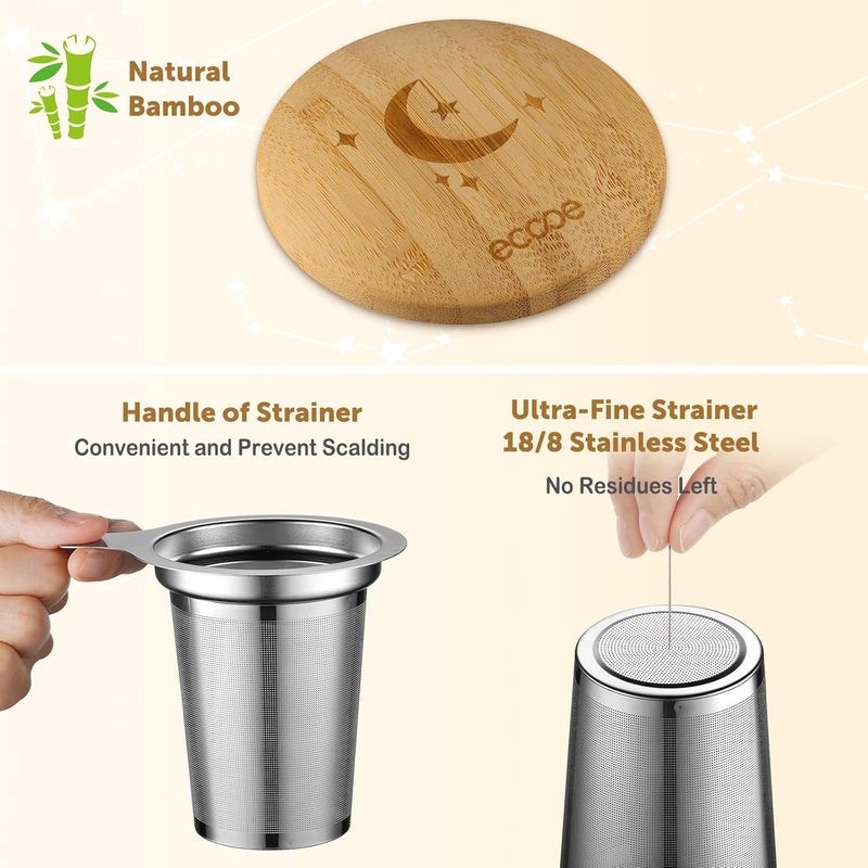 ecooe Tea Infuser Mug 20.3oz Ceramic Tea Cup with Removable Stainless Steel Infuser and Lid, 600ml Tea Mug for Loose Leaf Tea Coffee Milk, Gifts for Women Parents Friends Office Home (Black) - Image 4
