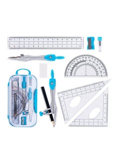Geometry Kit 10 Piece Math Tool Kit Compass Protractor Pencil Eraser Sharpener Square Triangle Ruler Lead