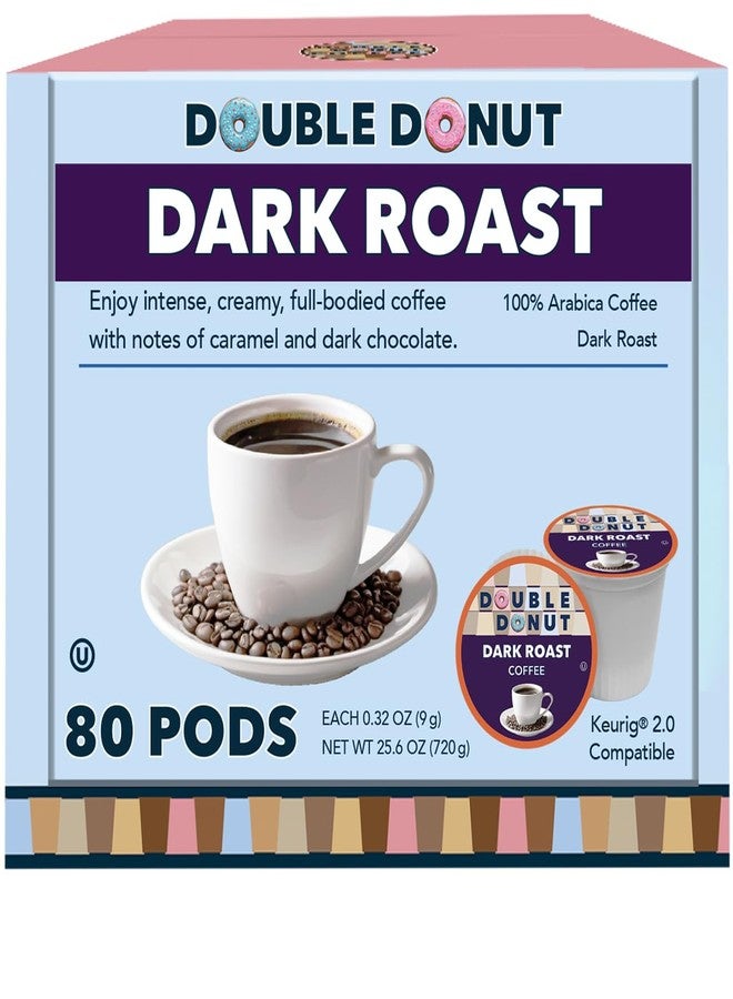Double Donut Coffee Dark Roast Coffee Pods, Extra Bold Blend Coffee, Single Serve Coffee For Keurig K Cups Machines, Dark Roast Coffee in Recyclable Pods, 80 Count - Image 1