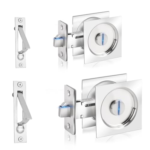 Dontay Pocket Door Privacy Lock and Pull Stainless Steel 304 Contemporary Pocket Door Knob Flush Door Handles Privacy BedBath Latch 238 Backset Sliding Barn Hardware 2 Brushed Nickel - Image 1