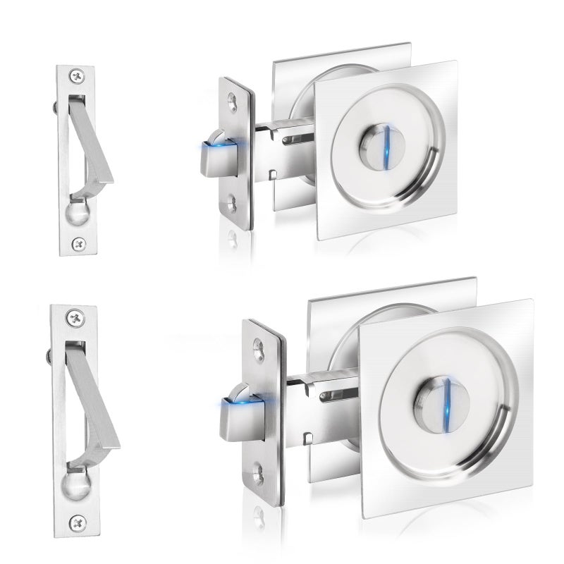 Dontay Pocket Door Privacy Lock and Pull Stainless Steel 304 Contemporary Pocket Door Knob Flush Door Handles Privacy BedBath Latch 238 Backset Sliding Barn Hardware 2 Brushed Nickel - Image 2