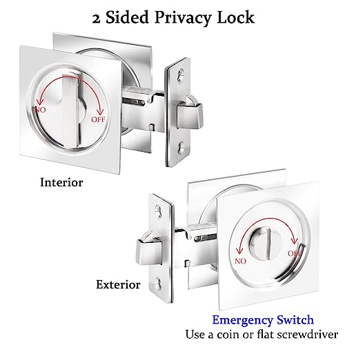 Dontay Pocket Door Privacy Lock and Pull Stainless Steel 304 Contemporary Pocket Door Knob Flush Door Handles Privacy BedBath Latch 238 Backset Sliding Barn Hardware 2 Brushed Nickel - Image 3