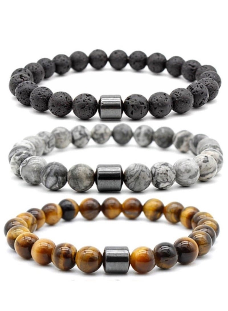 3 Pack Tiger Eye Stone Bracelets 8MM Natural Stones Beads Bracelets for Men Women Girls Jewelry  - Image 1