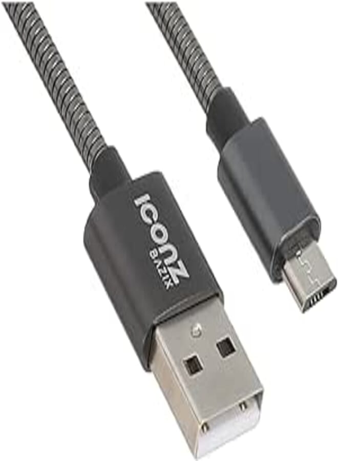 Iconz xbr08t bazix aluminum micro usb cable, 2.4 ampere - black