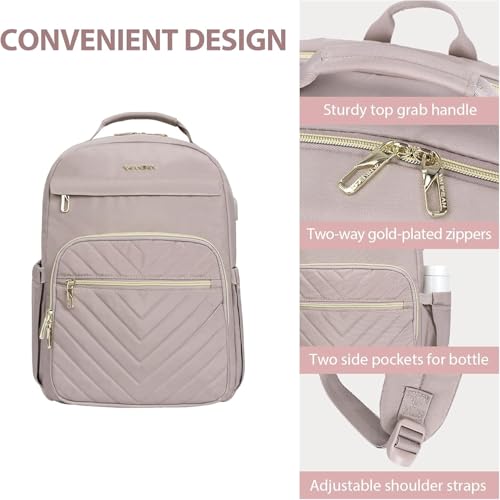 VANKEAN 17.3 Inch Laptop Backpack for Women Work Laptop Bag Fashion with USB Port, Waterproof Backpacks Stylish Travel Bags Casual Daypacks for College, Business, Light Dusty Pink - Image 5