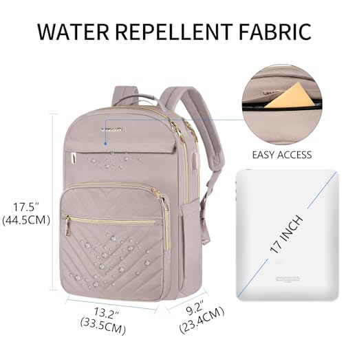 VANKEAN 17.3 Inch Laptop Backpack for Women Work Laptop Bag Fashion with USB Port, Waterproof Backpacks Stylish Travel Bags Casual Daypacks for College, Business, Light Dusty Pink - Image 3