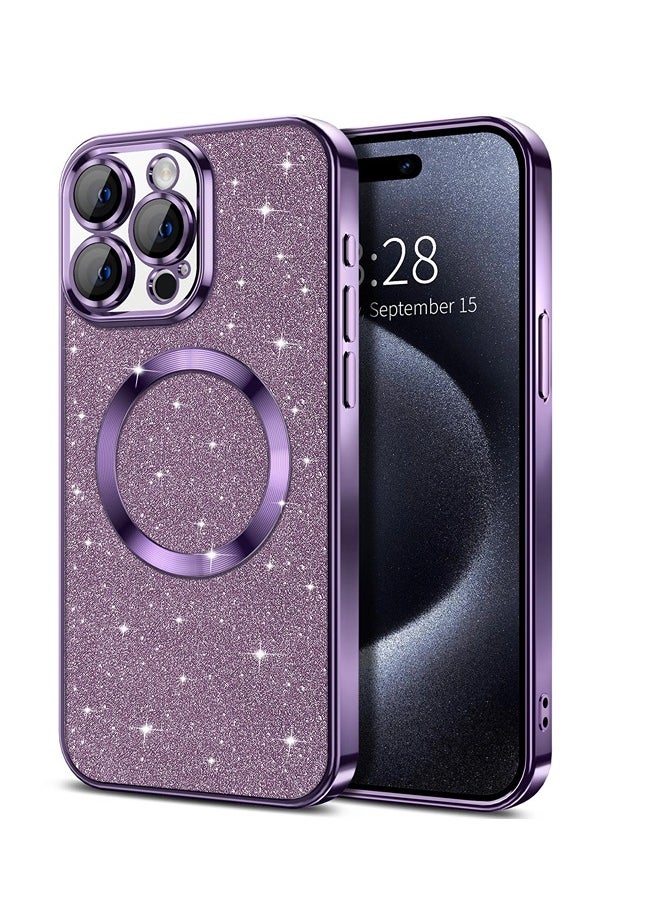 ShebSheb - iPhone 15 Pro Case Glitter, Clear Magnetic Phone Cases with Camera Lens Protector [Compatible with MagSafe] Bling Sparkle Plating Soft TPU Shockproof Protective Cover Women Girls - Image 1