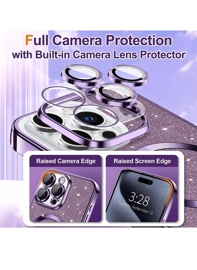 ShebSheb - iPhone 15 Pro Case Glitter, Clear Magnetic Phone Cases with Camera Lens Protector [Compatible with MagSafe] Bling Sparkle Plating Soft TPU Shockproof Protective Cover Women Girls - Image 1