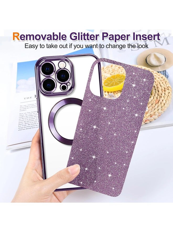 ShebSheb - iPhone 15 Pro Case Glitter, Clear Magnetic Phone Cases with Camera Lens Protector [Compatible with MagSafe] Bling Sparkle Plating Soft TPU Shockproof Protective Cover Women Girls - Image 1