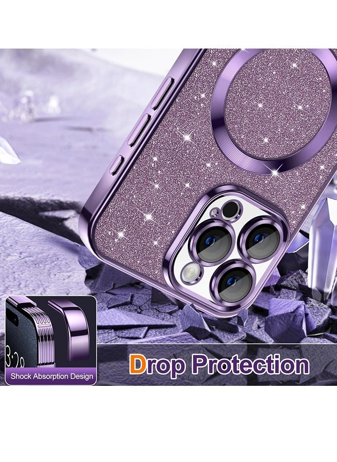 ShebSheb - iPhone 15 Pro Case Glitter, Clear Magnetic Phone Cases with Camera Lens Protector [Compatible with MagSafe] Bling Sparkle Plating Soft TPU Shockproof Protective Cover Women Girls - Image 1