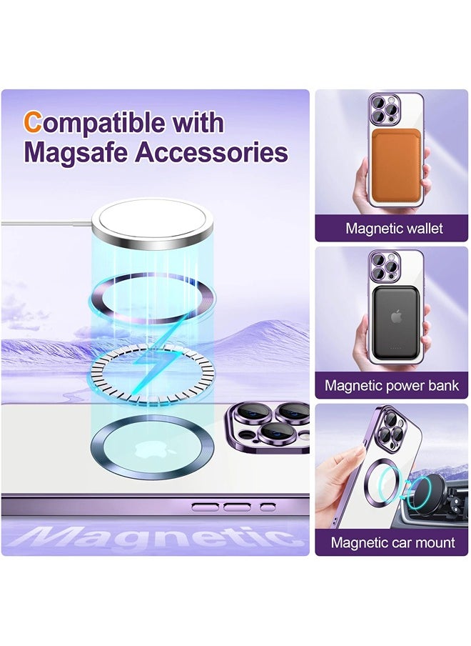 ShebSheb - iPhone 15 Pro Case Glitter, Clear Magnetic Phone Cases with Camera Lens Protector [Compatible with MagSafe] Bling Sparkle Plating Soft TPU Shockproof Protective Cover Women Girls - Image 1