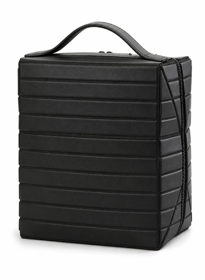 Fold Down Large Capacity Makeup Bag for Women, Foldable Travel Makeup Organizer with Compartments, Lay Flat Waterproof Cosmetic Toiletry Bag for Brushes and Skincare (Black) - Image 1