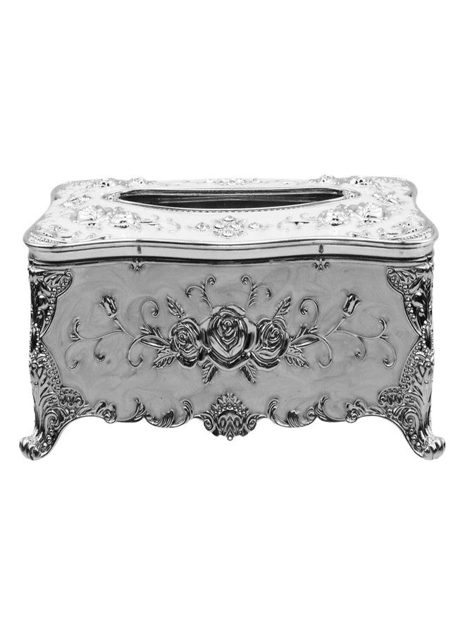 Tsnamay 9.45"x5.43"x3.94" Luxurious Rose Tissue Box with Imitation Diamonds, Embossed Flowers, Elegant Tissue Paper Holders for Home Toilet Bath Hotel,Silver-White - Image 4