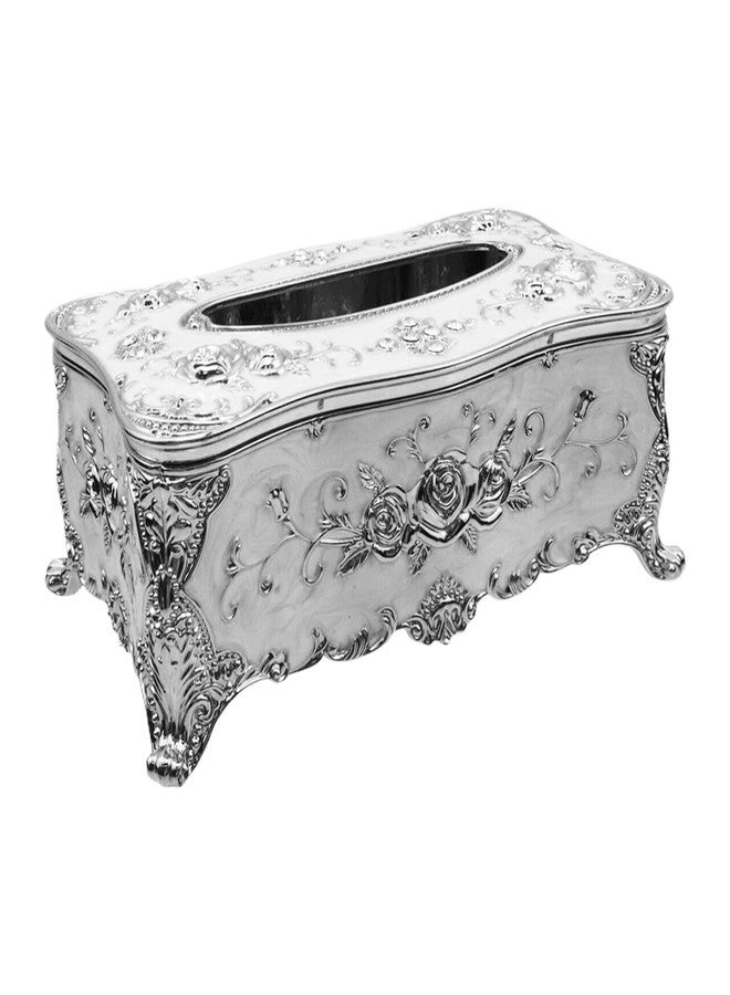 Tsnamay 9.45"x5.43"x3.94" Luxurious Rose Tissue Box with Imitation Diamonds, Embossed Flowers, Elegant Tissue Paper Holders for Home Toilet Bath Hotel,Silver-White - Image 1