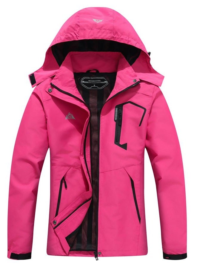 DECKTIN Women's Waterproof Lightweight Rain Jacket Windproof Breathable Trench Coat Detachable Hood Raincoats Outdoor Hiking Jacket, Rose Red, S - Image 1