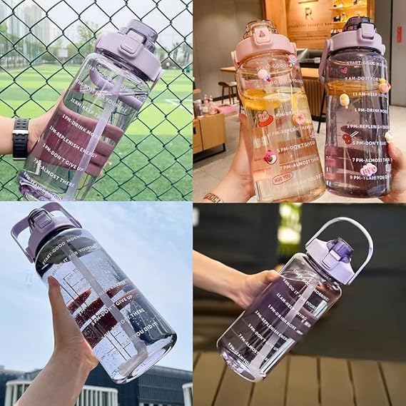 ZUDELLA 2L-Capacity Belt Straw|Transparent Motivational Water Bottles|Time Marker Leak Proof&Break-Proof|Best Usage For-Sport/Office/School/Gym/Travel Bottle| (PARPLE-BOTTLE) Plastic - Image 5