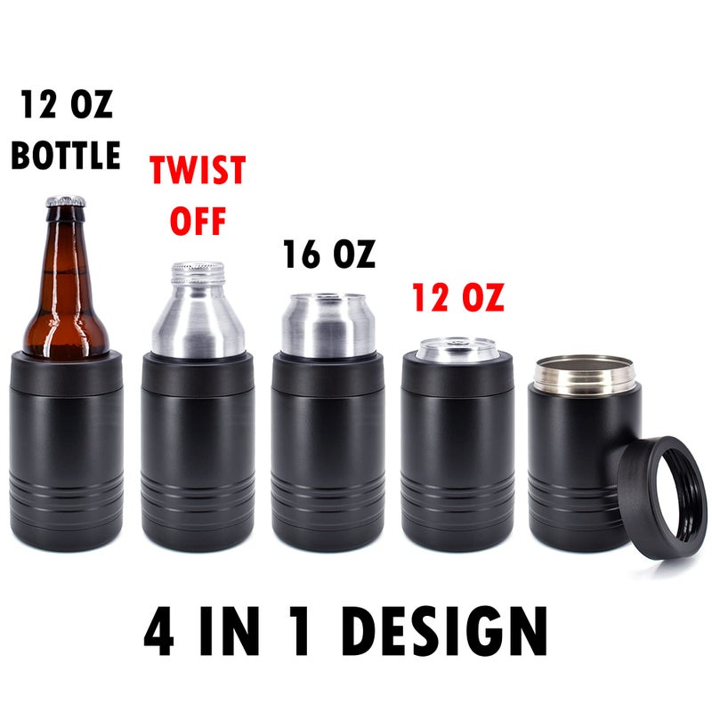 Clear Water Home Goo 4-in-1 Stainless Steel 12 oz Double Wall Vacuum Insulated Can or Bottle Cooler Keeps Beverage Cold for Hours - Also Fits 16 oz Cans - Powder Coated Black - Clear Water Home Goods - Image 3