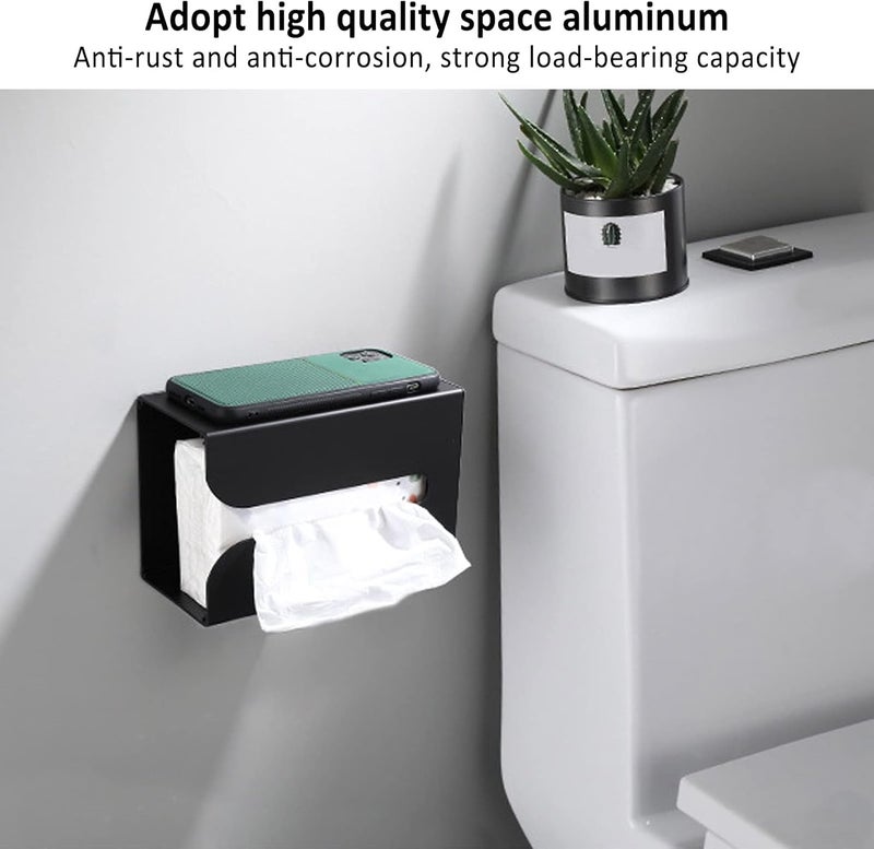 Junlucki Tissue Box Stand, Space Aluminum Tissue Box Holder Stand Black Toilet Paper Rack Wall Mounted Tissue Dispenser Holders for Bathroom - Image 2