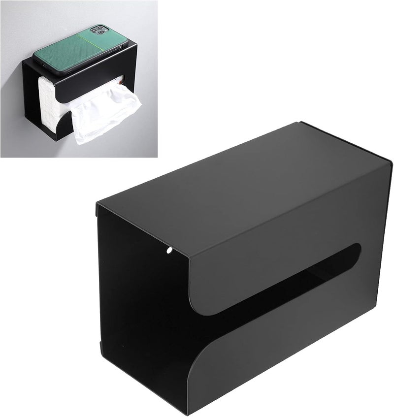 Junlucki Tissue Box Stand, Space Aluminum Tissue Box Holder Stand Black Toilet Paper Rack Wall Mounted Tissue Dispenser Holders for Bathroom - Image 3
