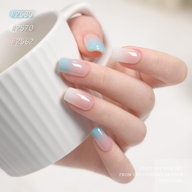 GAOY 42 Pcs Gel Nail Polish Kit, Pastel Jelly Pink Green Shimmer Colors All Seasons Gel Nail Polish Set with Glossy & Matte Top Coat and Base Coat for Salon and DIY Manicure at Home - Image 3