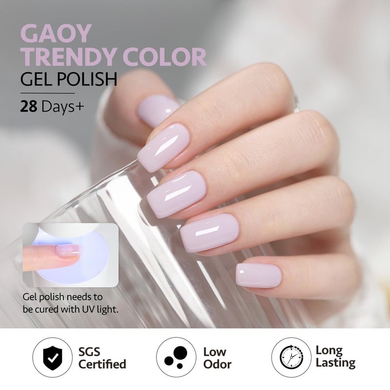 GAOY 42 Pcs Gel Nail Polish Kit, Pastel Jelly Pink Green Shimmer Colors All Seasons Gel Nail Polish Set with Glossy & Matte Top Coat and Base Coat for Salon and DIY Manicure at Home - Image 5