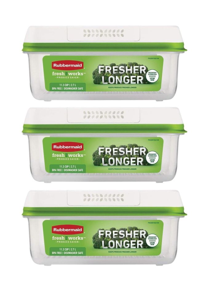 Rubbermaid FreshWorks Produce Saver, Large Storage Containers With Lids, Pack of 3, 6-Piece Set - Image 1