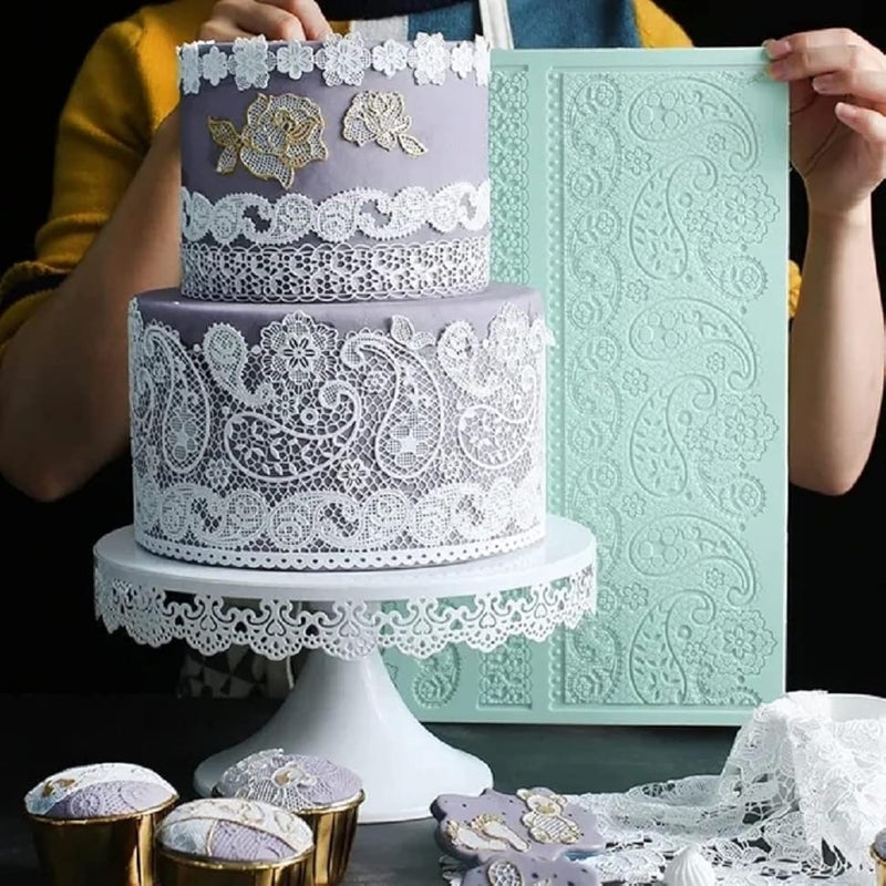 Anyana Paisley Lace Silicone impression Mat fondant imprint lace mat Cake candy Decorating Supplies Pastry gumpaste Sugar Paste Baking Mould edible floral lace wedding Craft Diy Clay Epoxy Resin Mold