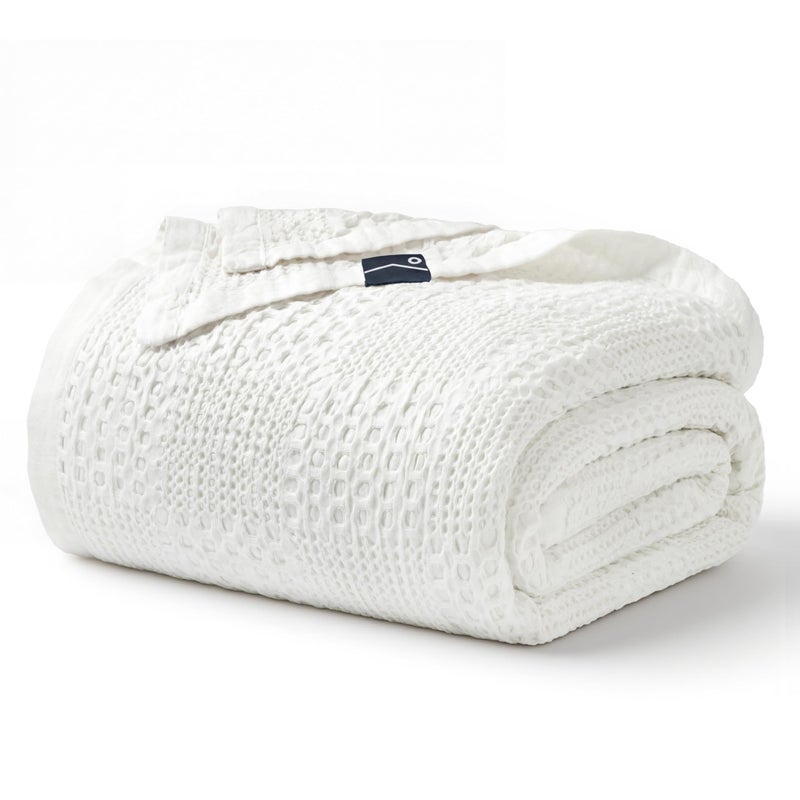 Joiedomi Cooling Waffle Blanket - Turkish Cotton Queen Size Soft White Blanket, Summer Breathable of Rayon Derived from Bamboo for Hot Sleepers, Luxuries Throw for Bed, Couch and Sofa, 90x90 Inches - Image 1