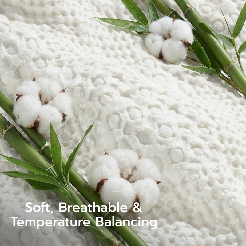 Joiedomi Cooling Waffle Blanket - Turkish Cotton Queen Size Soft White Blanket, Summer Breathable of Rayon Derived from Bamboo for Hot Sleepers, Luxuries Throw for Bed, Couch and Sofa, 90x90 Inches - Image 5