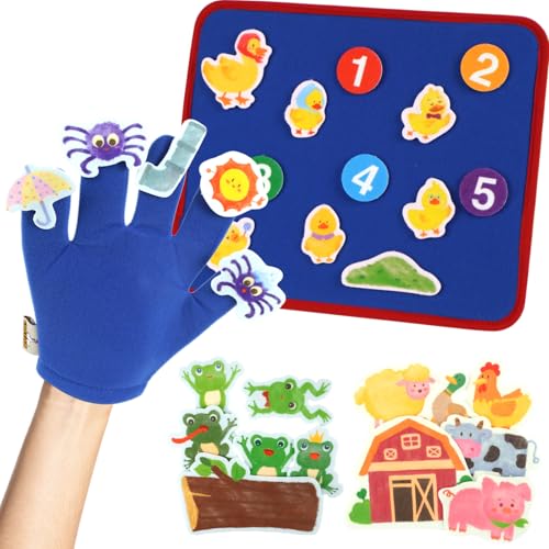 CHEFAN Felt Board for Toddlers Finger Puppets Includes Itsy Bitsy Spider 5 Little Ducks More Flannel Board for Preschool Learning Activities Interactive Storytelling Set with Gloves 4 Sets - Image 1