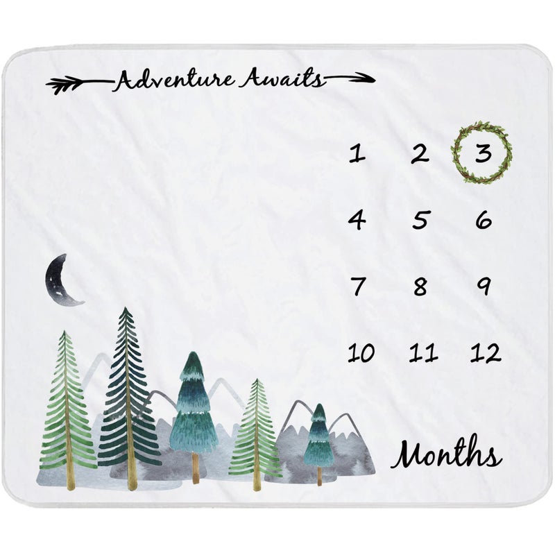 Yoothy Baby Monthly Milestone Blanket for Boy Girl Gender Neutral Gift for Baby Shower, Mountain Blanket for Newborn Picture, Wreath &12 Stickers Included, Soft Flannel Blanket 45''x40'' - Image 1