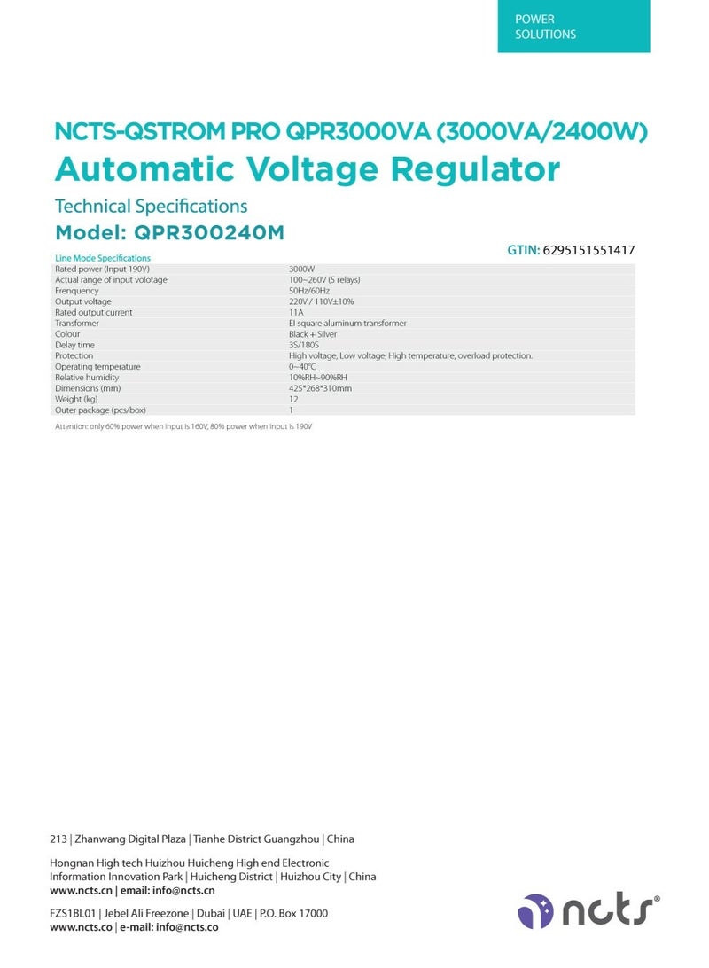 NCTS منظم جهد أوتوماتيكي NCTS Qstrom Pro QPR3000VA (3000VA/2400W) نظام حماية مثبت عالي الأداء شاشة LED منفذ USB تحكم CPU للاستخدام الثقيل لمعدات المنزل والمكتب - Image 4